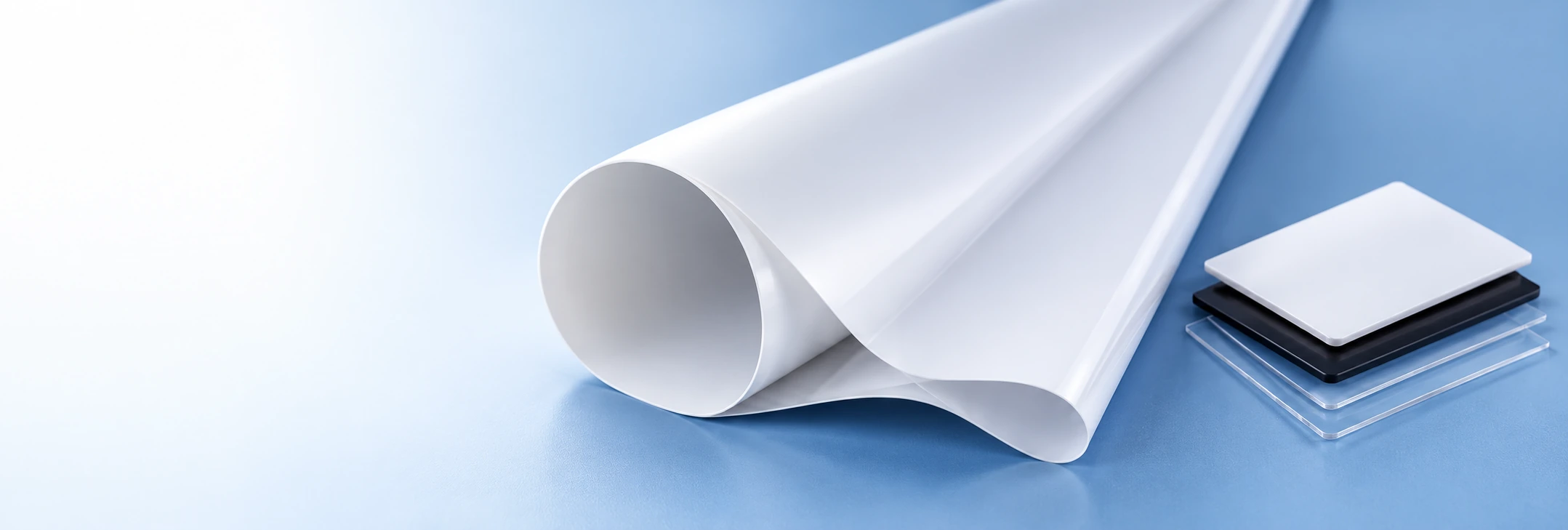 White PVC core sheets arranged in a stack